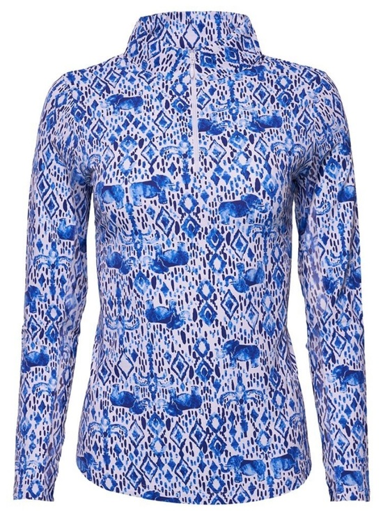 IBKUL Tops - IBKUL Kendra Sun Protection 1/4 Zip Pullover Long Sleeve Elephant Print Blue L